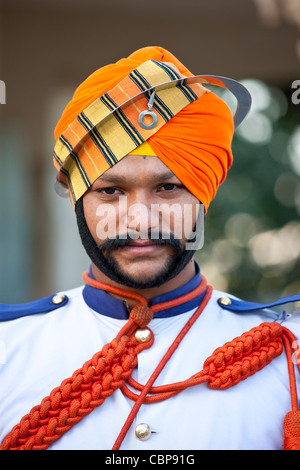 Musicien militaire du 76e de Mewar, Maharana Mewar d'Udaipur, le City Palace, au Rajasthan, Inde Banque D'Images