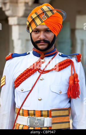 Musicien militaire du 76e de Mewar, Maharana Mewar d'Udaipur, le City Palace, au Rajasthan, Inde Banque D'Images