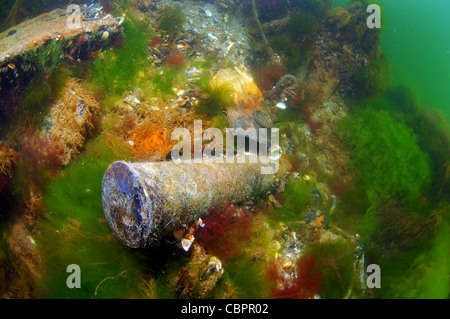 Munitions, cartouches, balles, épave sous-marine - chalutier mine Collective 'paysan', submergée par la mer Noire en Ukraine. Banque D'Images