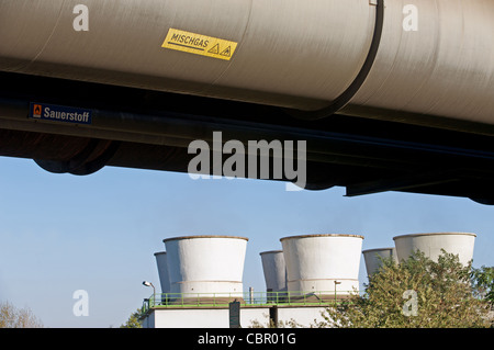 Fourniture de pipeline et de haut-fourneau Gaz de four à coke à partir d'une usine sidérurgique de centrales au gaz, Duisburg-Hamborn, Allemagne. Banque D'Images