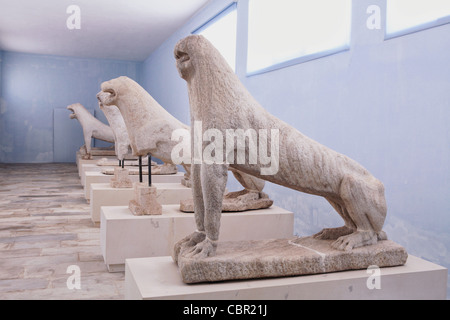 Lion statues dans le musée sur Délos près de Mykonos en îles Grecques Banque D'Images