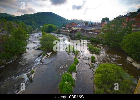 La station de chemin de fer à vapeur de Llangollen, sur la rivière Dee, au nord du Pays de Galles, Royaume-Uni Banque D'Images