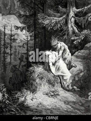 Mort et enterrement d'Atala, 'Atala', par son amant Natchez Chaccas, un roman alias 'les amours de deux sauvages dans le désert', par François-René de Chateaubriand (1801) gravure par Gustave doré, 1863 Banque D'Images