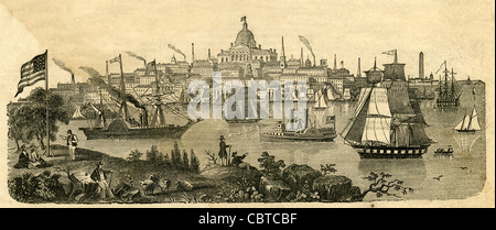 1854 gravure du port de Boston. Banque D'Images