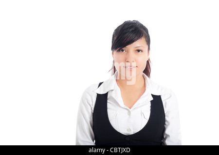 Portrait of young business woman smiling, isolé sur fond blanc. Banque D'Images