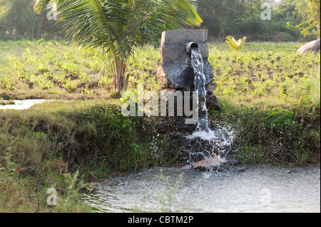 Le pompage de l'eau dans la campagne indienne pour l'irrigation des cultures de plantes. L'Andhra Pradesh, Inde Banque D'Images