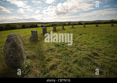 Le Merry Maidens Néolithique Stone Circle, St Buryan, Cornwall, UK Banque D'Images