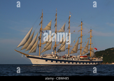 Star Clipper's Square Rigged ship 'Royal Clipper' toutes voiles dehors au large des Saintes dans les Antilles Banque D'Images