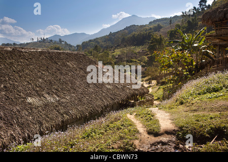 L'Inde, de l'Arunachal Pradesh, Panging village, maisons faites de matériaux naturels locaux Banque D'Images