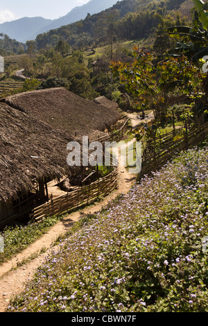 L'Inde, de l'Arunachal Pradesh, Panging village, maisons faites de matériaux naturels locaux Banque D'Images