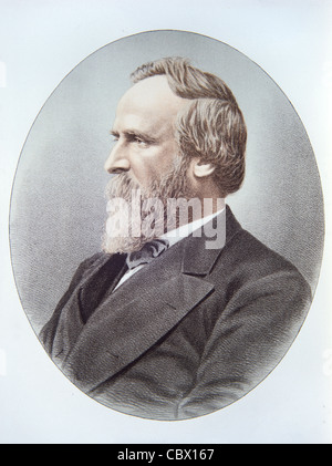 Portrait de Rutherford Birchard Hayes ou Rutherford B. Hayes (1822-1893), dix-neuvième président des États-Unis (1877-1881); Lithographe couleur Portrait c1880 ou Illustration ancienne Banque D'Images