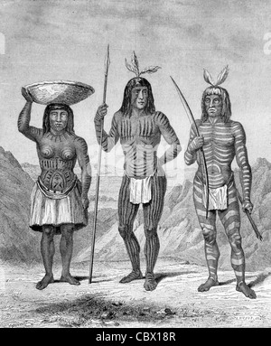 Mohave ou peuple amérindien Mojave, Colorado, États-Unis 1860 gravure. Avec scarification du corps ou tatouages. Illustration ancienne ou gravure Banque D'Images