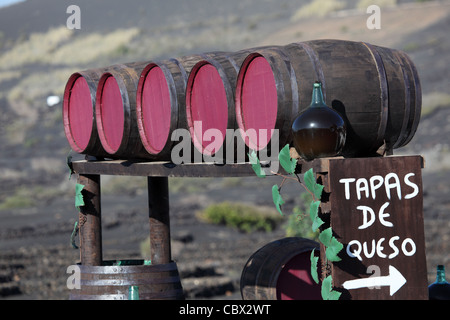 Des tonneaux de vin dans une cave sur l'île des Canaries Lanzarote, Espagne Banque D'Images