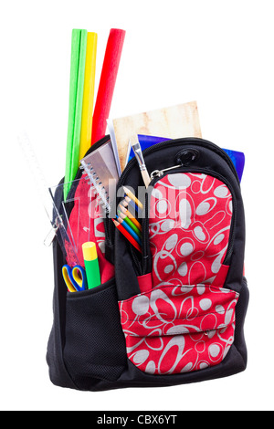 Sac à dos bookbag décoratif de Nice ou de fournitures scolaires isolé sur fond blanc Banque D'Images