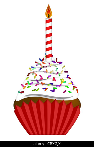 Avec Cupcake Chocolat colorés et Sprinkles Candle isolé sur fond blanc Banque D'Images