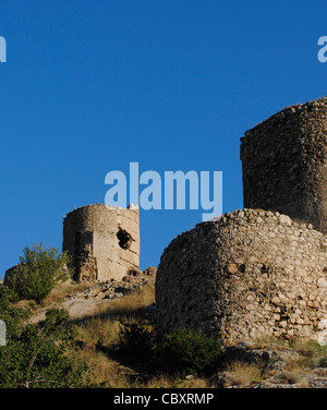 L'Ukraine. Balaklava. Forteresse génoise Chembalo. 14e siècle. La Tour. Banque D'Images