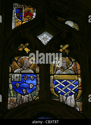 Un vitrail du 15ème siècle représentant les armoiries de la famille Banque D'Images