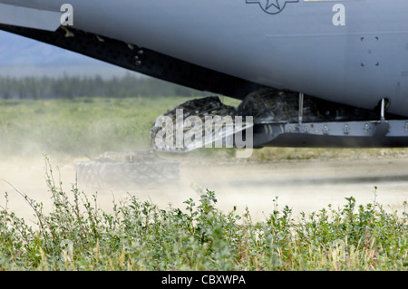 Les palettes sont ensuite entreposées à l'arrière d'un Globemaster III C-17 le 24 août à Donnelly Landing zone, Alaska. Des aviateurs du 517e Escadron de transport aérien et du 249e Escadron de transport aérien ont participé à l'opération Arctic Response de l'Armée de terre pour aider à déployer 120 soldats et fournitures sur le site éloigné. ( Banque D'Images