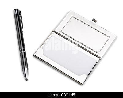 Porte-cartes de cas isolés avec stylo Banque D'Images