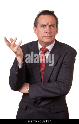 Les sourcils en colère l'âge moyen Business Man Raising Hand Banque D'Images