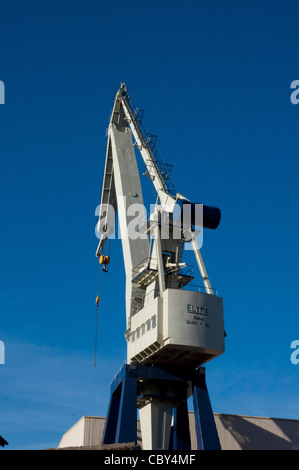 Grue de tour blanche dans les chantiers navals de Celaya dans la rivière Nervion à Erandio, Bizkaia Banque D'Images