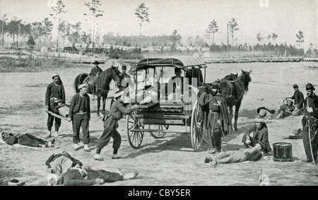 1862 Cette scène montre une ambulance percer de la nouvelle et bien équipées corps après la bataille d'Antietam. Banque D'Images
