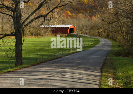 Route menant au pont couvert de Busching sur Laughery Creek dans Ripley Comté (Indiana) Banque D'Images