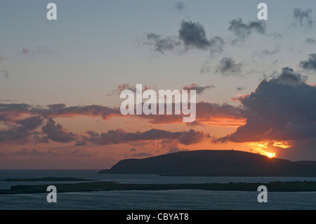 Le coucher du soleil, la tête' Établissement"Sumburgh, Shetland, Scotland, UK Banque D'Images