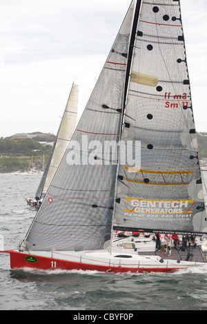 2011 rolex sydney to hobart yacht race, de l'équipage à bord de yacht de scarlet runner Banque D'Images