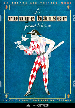 Le Rouge baiser, le Baiser Rouge, 1940 publicité pour le rouge à lèvres français inventé par Paul Baudecroux, le premier baiser, lippy Banque D'Images