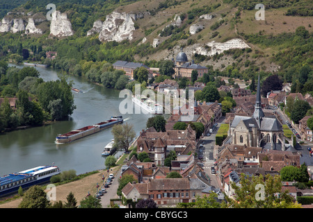 Vue sur les falaises de craie, VAL SAINT-MARTIN ET LA SEINE À PARTIR DE Château Gaillard, LE PETIT ANDELYS, EURE (27), FRANCE Banque D'Images