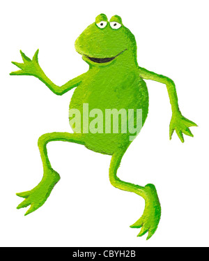 Illustration de l'acrylique funny frog dansant sur la gauche Banque D'Images