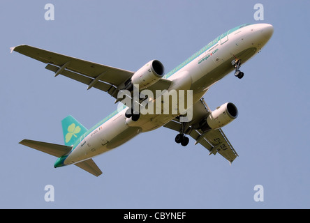 Aer Lingus Airbus A320-200 (AE-DEA) les terres à l'aéroport Heathrow de Londres, Angleterre. Banque D'Images