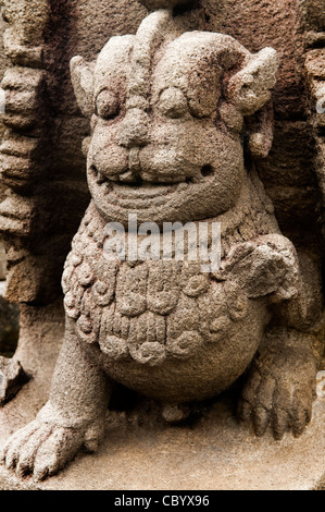 Lion Sculpture à Borobudur, le centre de Java, en Indonésie. Banque D'Images