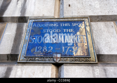 Corporation de la ville de Londres pour la plaque d'anciens stocks market Londres Angleterre Royaume-Uni Royaume-Uni Banque D'Images