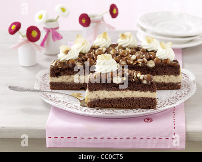 Gâteau riche avec le caramel et noix Banque D'Images