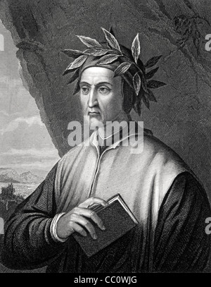 Dante Alighieri (1265-1321) poète, écrivain et penseur politique italien c19th Portrait Engr par Wagstaff peinture par Tofanelli. Illustration ancienne ou gravure Banque D'Images