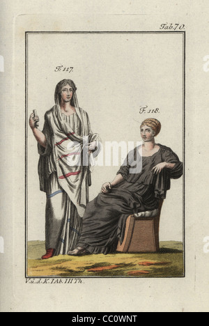 Femme romaine dans une tunique et polla (TOGA), et la femme en tunique et ricinium (châle). Banque D'Images