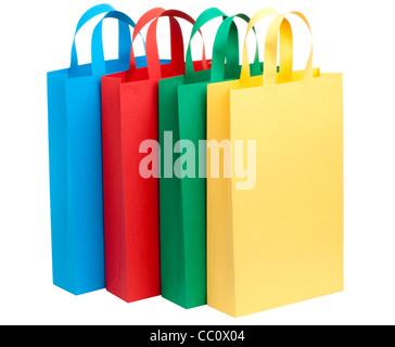Quatre sacs de papier couleur isolated on white Banque D'Images