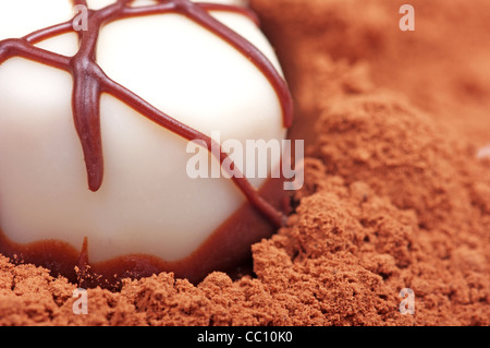 Décoration élégante, chocolat et saupoudré de cacao. Banque D'Images