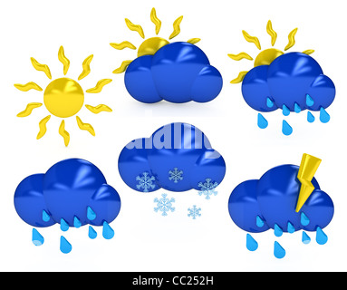 Symboles météorologiques sur fond blanc. 3d computer generated image Banque D'Images