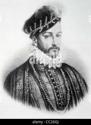 Portrait de Charles IX, roi de France (1560-74). Illustration ancienne de la gravure Banque D'Images