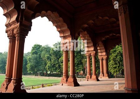 Diwan-i-Am, salle de l'audience publique, le Fort Rouge, Lal Qila, Old Delhi, Inde Banque D'Images