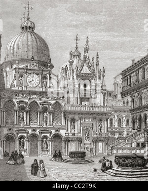 Cour intérieure du palais des Doges, Venise, Italie à la fin du 19e siècle Banque D'Images