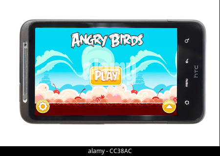 Le très populaire jeu Angry Birds sur un smartphone HTC Banque D'Images