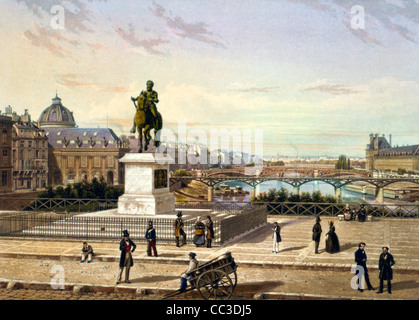 Vue près de le Pont Neuf, y compris statue équestre d'Henri IV, Paris, France, vers 1842 Banque D'Images