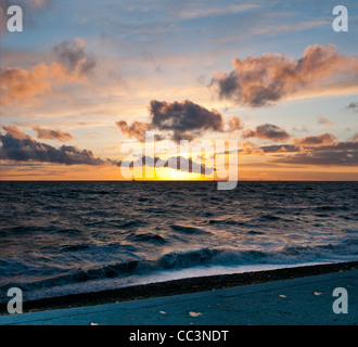 Coucher du soleil sur mer, Blackpool, Angleterre, Royaume-Uni, Europe Banque D'Images