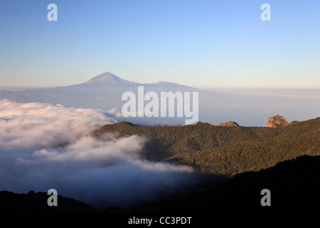 Canaries, La Gomera, Parc National de Garajonay (UNESCO Site), vue de l'île de Tenerife et le Mont Teide de La Gomera Banque D'Images