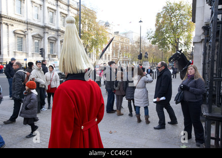 La Household Cavalry trooper Gardes de faction à Whitehall London England uk united kingdom Banque D'Images