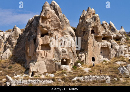 La Turquie Cappadoce Rock Formations et maisons Banque D'Images